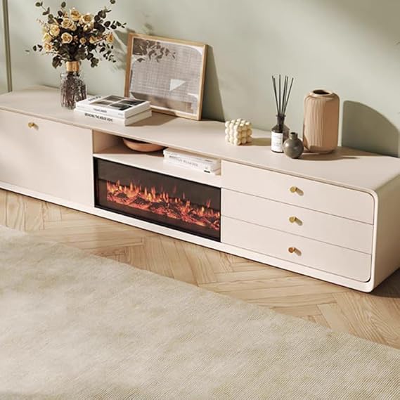 Fireplace Solid Wood Fireplace TV Table Luxury Cabinet Simulate Flames Modern Living Room Furniture Fireplace TV Cabinet(White), wanghairong158