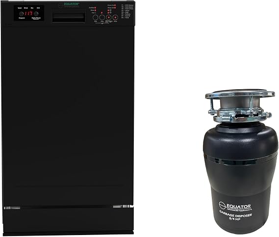 Equator 18 in Dishwasher 10 place QUIET 110V E-Star ADA+3/4 HP Garbage Disposer (Black)