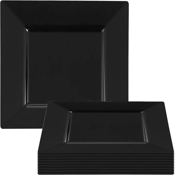 Elegant Black Square Dinner Plates - 9.5" (Pack of 10) - Perfect for Weddings, Birthday Parties, Festivals & More