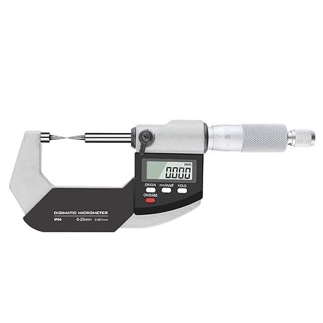 Digital Point Micrometer 0-1 Inch, 15 Pointed Anvil, High Precision Electronic Micrometer with Carbide-Tipped Spindle, LCD Display, 0.00005" Accuracy, for Small Grooves & Narrow Slots