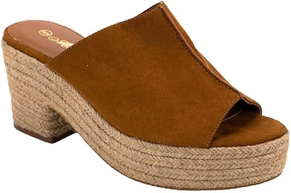 Mata Shoes Womens platform raffia espadrille Chunky Block heel Slip on sandals