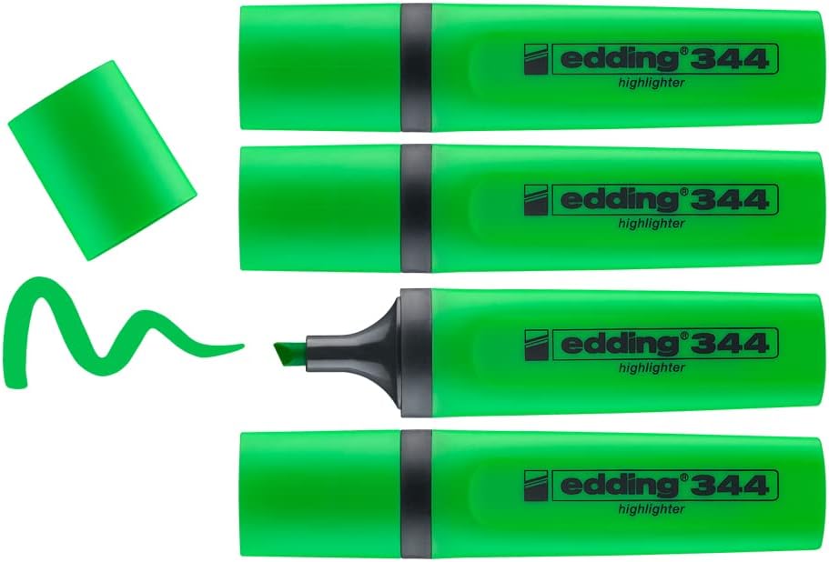 edding 344 highlighter, green, set of 4, 2-5 mm cut tip