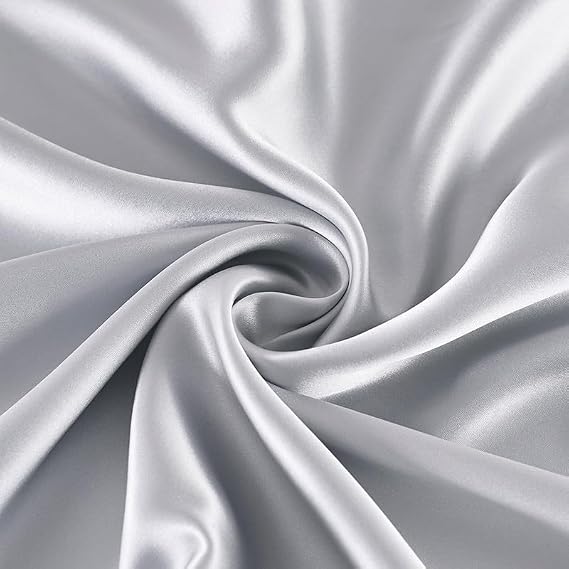 100% Pure Charmeuse Silk Fabric 19mm 45" Width Plain Dyed Silk for Bedding Dress Wedding DIY Sold by Yard or by Half a Yard (Silver Gray, Sold by Half a Yard)