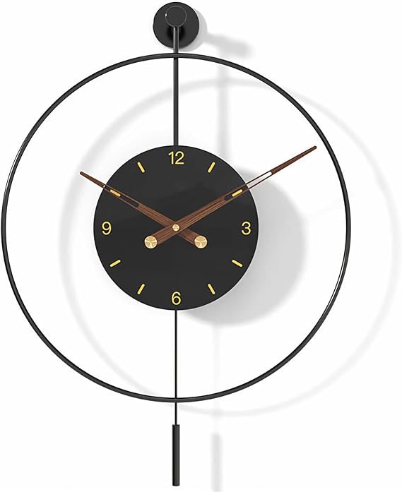 SHISEDECO Classical Large Modern Metal Frame Pendulum Wall Clock Black 20" | with Glass Face, Modern Silent Design, Battery Operated Clocks for Living Room, Kitchen, Bedroom, Office