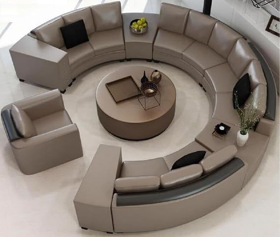 RUCHI Contemporary Design Opulent Leather Round Sectional Sofa Set, White