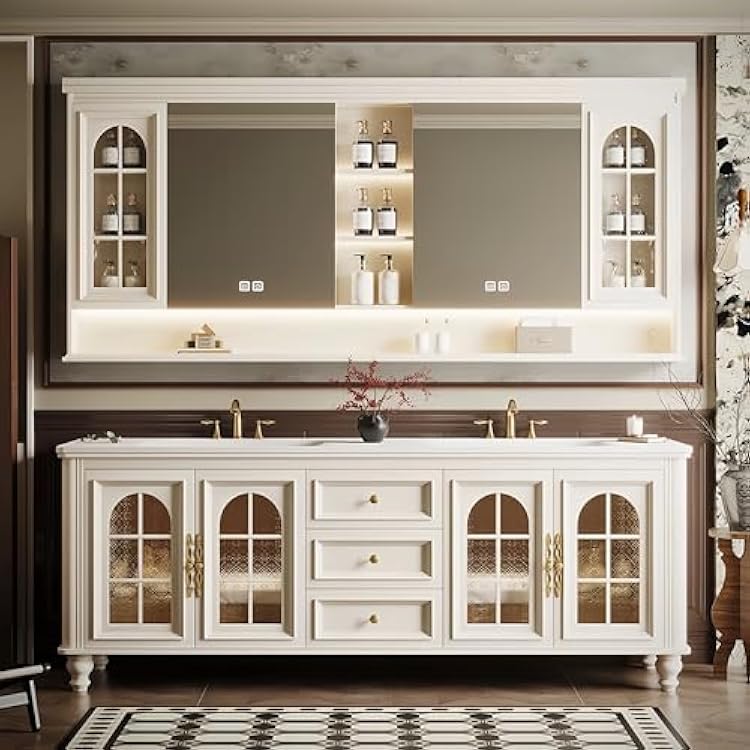 72 in Solid Wood Double Bathroom Vanity with Sink - Modern Freestanding Bathroom Vanity Cabinet with LED Anti-Fog Mirror, Stylish Storage for Contemporary Bathrooms