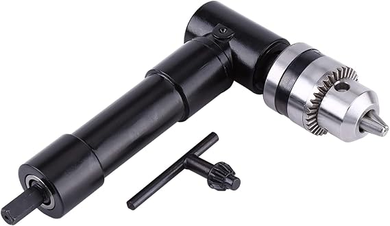 Right Angle Drill Attachment Angular Drill with Chuck 8mm Hex Shank Drill Adapter 90 Degrees Drill Chuck Extension Drilling Tool