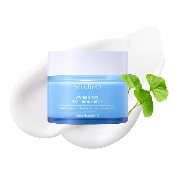 STUDIO17 Waterboost Hyaluronic Acid Cream 2.7 fl.oz. Korean Face Moisturizer with Cera-Booster V(Centella Asiatica) for Better Soothing Effect. Oat and Panthenol Included for Full Moisturizing