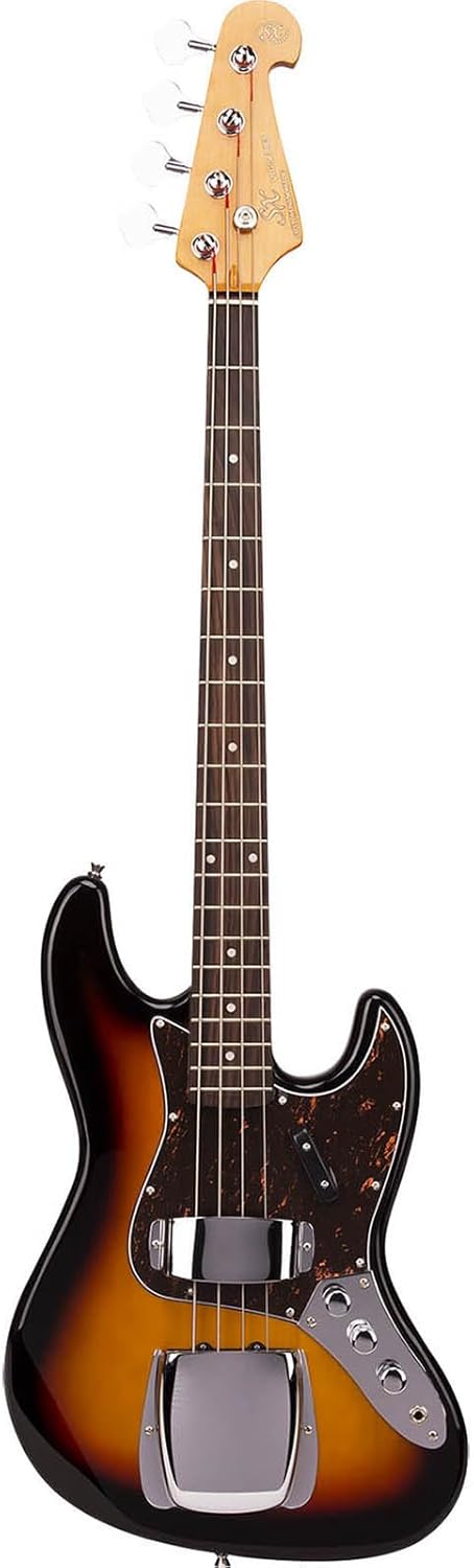 SX SJB62C3TS Tortoise Shell Pickguard Bass Guitar, 3-Tone Sunburst