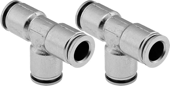 Vixen Air Push to Connect (PTC) Union/Joint Tee/3-way Pneumatic Fitting for 3/8" OD Hoses - Bundle of two fittings VXA8338-2