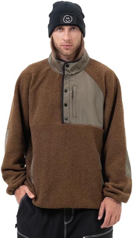 Snowshred Mens Fleece Sherpa Snow Jackets Button Down Ski Coat Fuzzy Snowboard Outerwear Casual Winter Streetwear