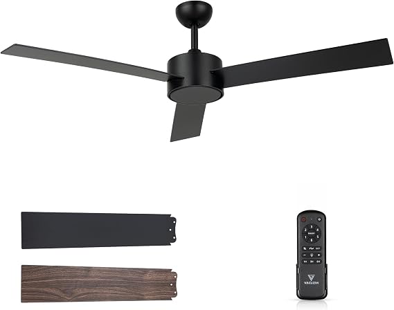 52" Black Ceiling Fan with Remote No Light - Dual Color Blades - DC Motor - Reversible Function - Quiet Operation for Light Sleeper - Suit for Bedroom and Patios - Matte Black