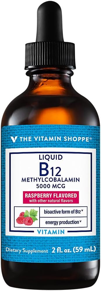 The Vitamin Shoppe Liquid B12 Methylcobalamin 1000 MCG - Energy Production | Raspberry Flavor Drops | 2 oz | Fast Absorption