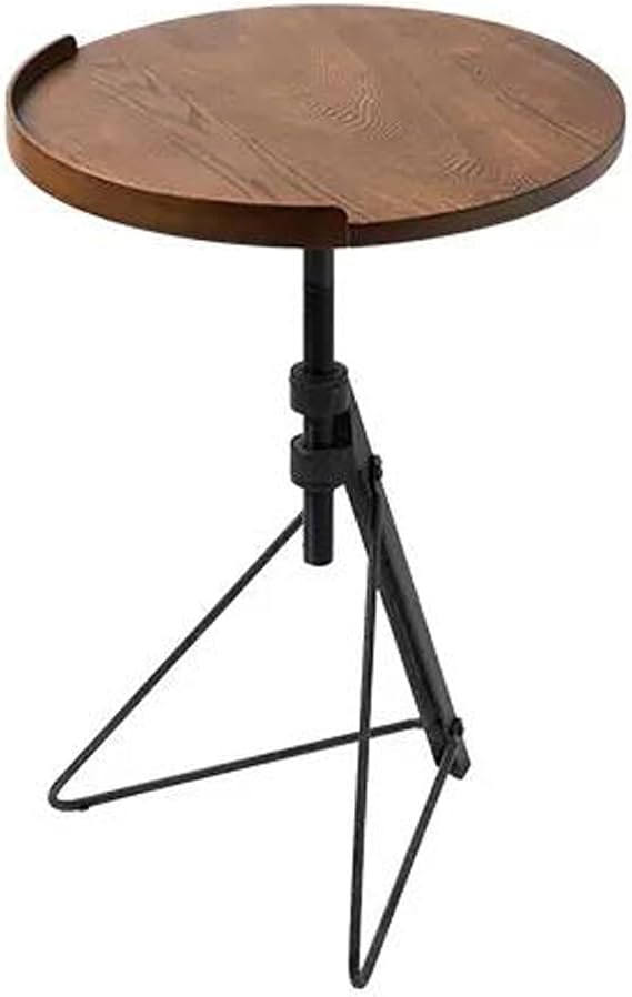 Coffee Table Side Table Height Adjustable Round Coffee Table , Small Couch Snack Side Table with Tiltable Board, Foldable Sofa Bedside Laptop Stand, with Wood Tabletop and Metal Triangle Legs Tea Tabl