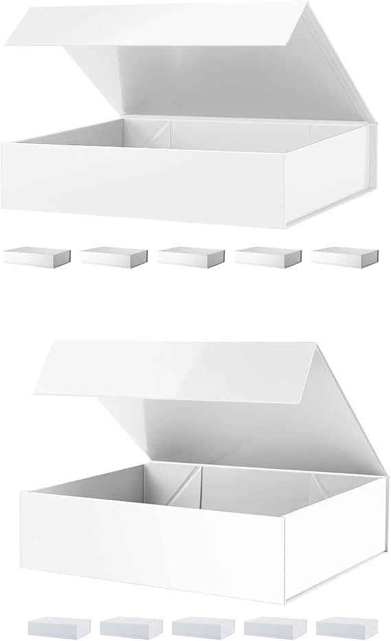PACKHOME 6 Gift Boxes 11.5x8x2.5 Inches, 6 Large Gift Boxes 13.5x10x3.5 Inches (White)