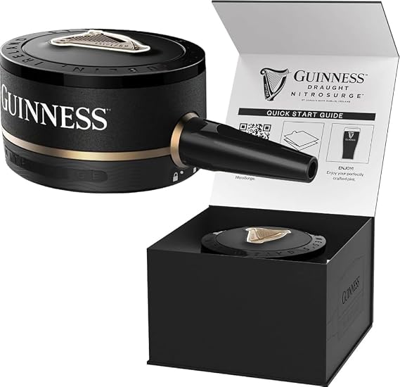 Guinness Draught Nitrosurge Device, Stout Beer, Perfect Pub Pour at Home, Rich Smooth Head & Sweetness of Malt Balanced with Hops, Cans Sold Separately, Device Only, Black