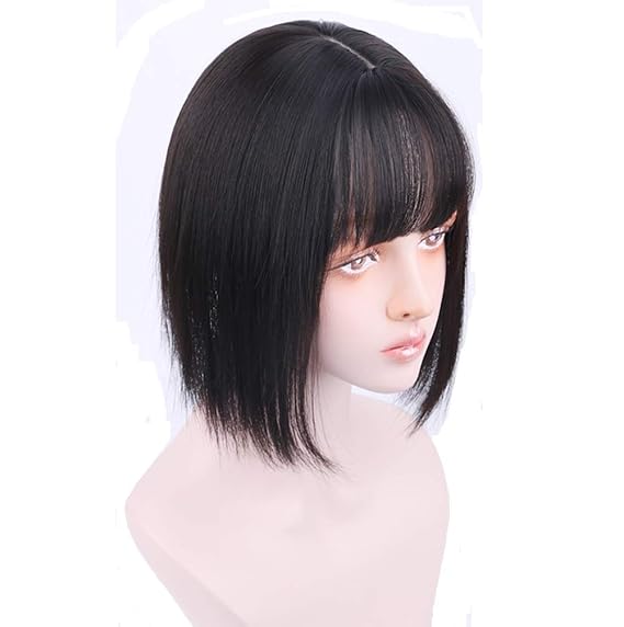 Natural Bangs Extension Hairpiece Middle Part Forehead Wiglet Replacement Topper 10" Black Brown
