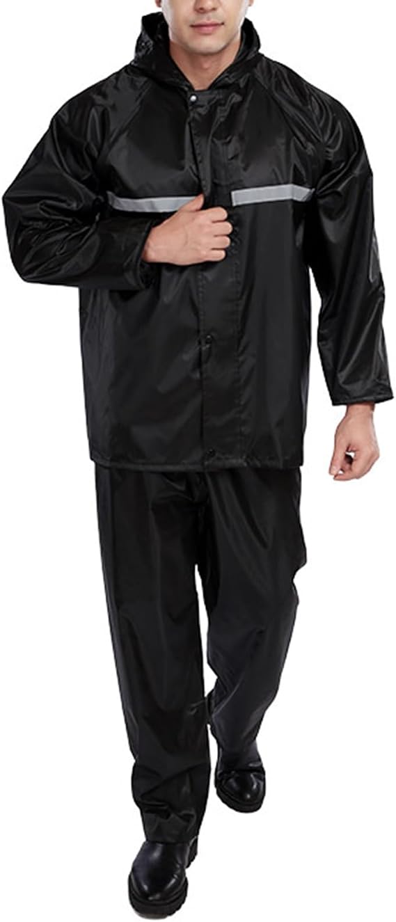 Rain Suit Jacket & Trouser Suit Raincoat for Men, Outdoor All-Sport Breathable Anti-storm Rain Coat with Double Brim, Waterproof Motorcycle Rain Suit(Style 2_X-Large)
