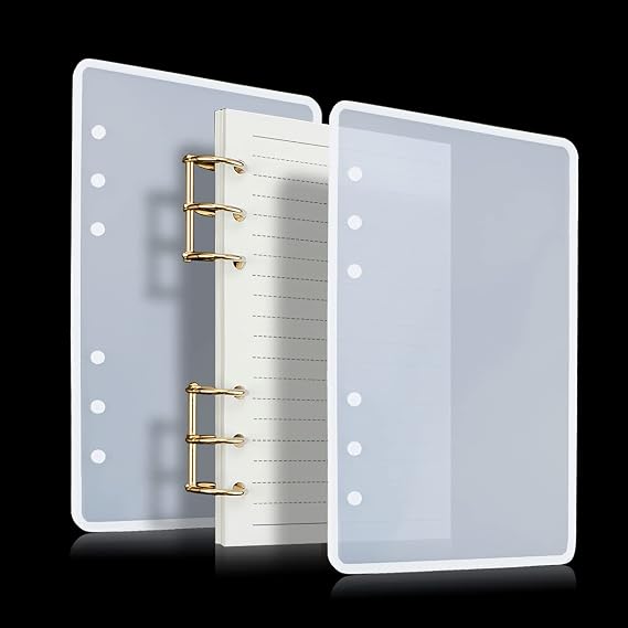 5-Piece Full-Featured Notebook Resin Casting Molds Kit - Includes 2 PCS A6 Silicone Molds for Resin Book Cover, 2 Pcs Three-Ring Book Binder Rings, 1 Pack Refill Paper