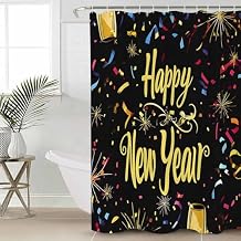 DecorLovee Happy New Year Shower Curtain, Waterproof Shower Curtains for Bathroom, Colorful Modern Abstract Art Washable Fabric Bathtub Curtain Set Bath Decor with 12 Hooks Standard 72"x72"
