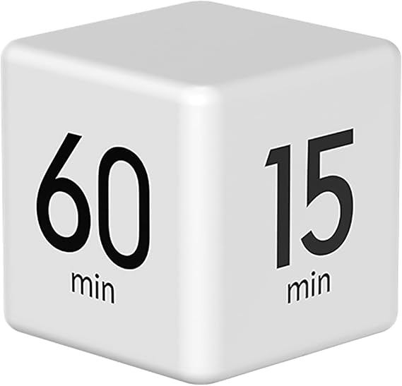 Cube Timer, Gravity Sensor Flip Timer for Study, Work, Game, Task, Kitchen, Kids, ADHD, Productivity, Workout (White 15-20-30-60)