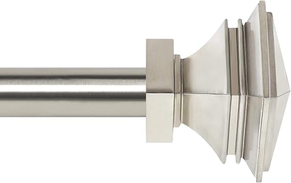 Deco Window 1 Inch Adjustable Satin Silver Curtain Rod for Windows & Doors Curtains with Square Finials & Brackets Set - 36" to 66"