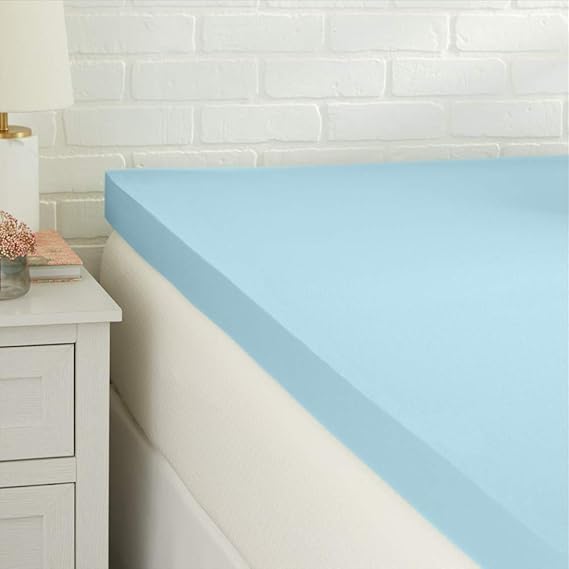 Amazon Basics Full Size Cooling Gel-Infused Memory Foam Mattress Topper, CertiPUR-US Certified, 3 Inches, Blue