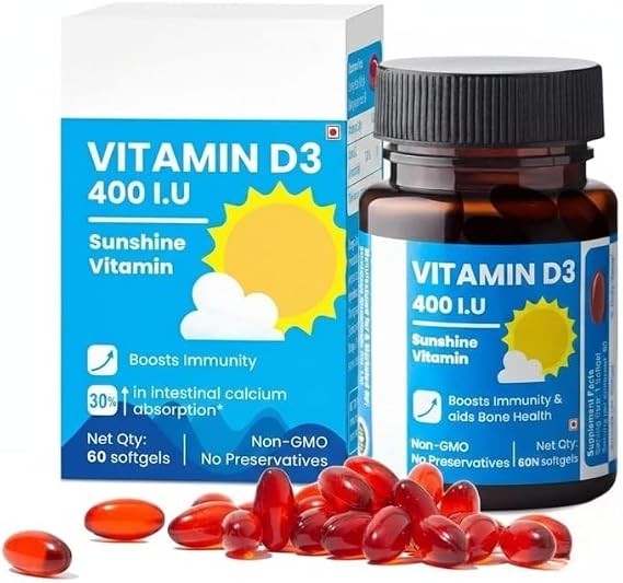 Vitamin D3 Supplement for Immunity, Healthy Bones & Strong Muscles of Vitamin D (Cholecalciferol) with The Recommended Daily Dosage of 400IU - 60 softgels
