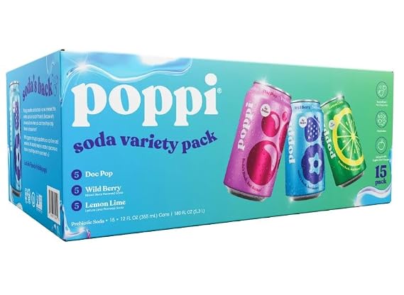 Popi Prebiotic Soda, Variety Pack, 12 fl oz, 15-count