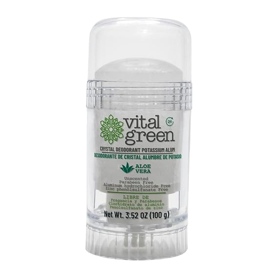 Vital Green Crystal Potassium Alum Deodorant with Aloe Vera Unscented Mineral Deodorant for Sensitive Skin - 3.53 oz / 100 g (1 Unit)
