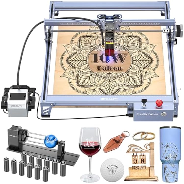 Creality 10W Laser Engraver, Falcon Pro with 3-in-1 Laser for Wood Engraving, 72000mW Efficient Laser Engraving Machine Fit, for Wood, Metal, Paper, Acrylic, Leather, Glass Tumbler Ring, 17 x 16