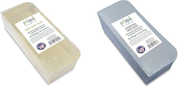 Primal Elements Aloe Soap Base - Moisturizing Melt and Pour Glycerin Soap Base & Activated Bamboo Charcoal Soap Base - Moisturizing Melt and Pour Glycerin Soap Base