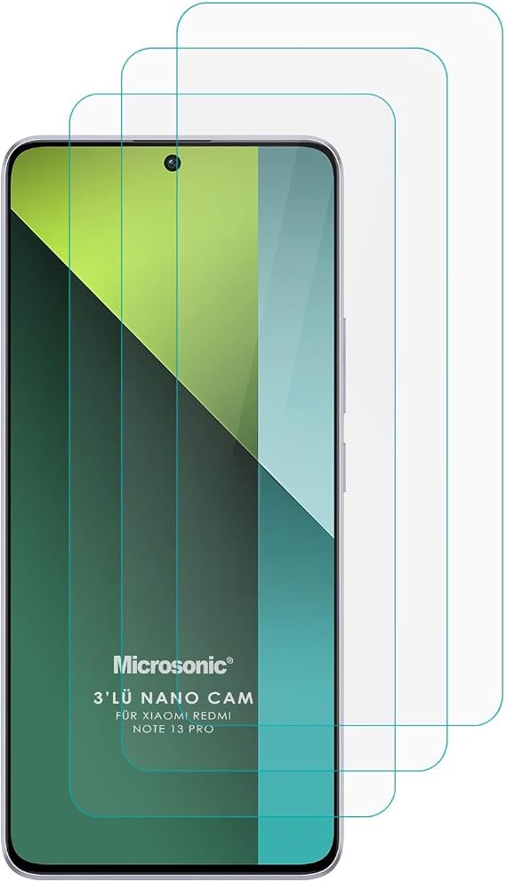 Microsonic Xiaomi Redmi Note 13 Pro 5G Screen Protector Nano Glass Cam Ekran Koruyucu (3`lü Paket) [Redmi Note 13 Pro 5G ile Uyumlu Ekran Koruyucu - Şeffaf]