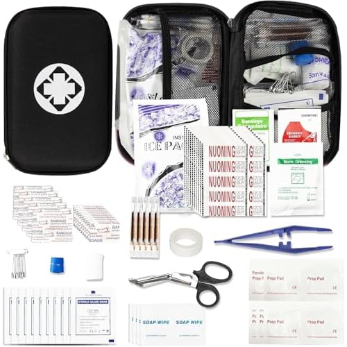 279PCS Small Travel First Aid Kit Supplies for Business, First Aid Emergency Set Backpacking Essentials Items Trauma Survival Kits for Outdoor Adventure, Black AMORNING