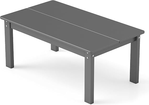 GREENVINES Outdoor Coffee Table, HDPE All Weather Patio Coffee Tables,Gray | 38" x 25.5" Tabletop | Easy to Assemble & Low Maintenance | 220LBS Weight Capacity | for Deck Garden Poolside