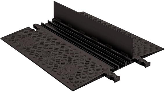 Checkers 3 Channel Low Profile Drive Over Cable Protector with Built in ADA Compliant Ramp, Heavy Duty Loads up to 54,000 Pounds, Polyurethane Construction, Black/Black, GD3X75-B/B