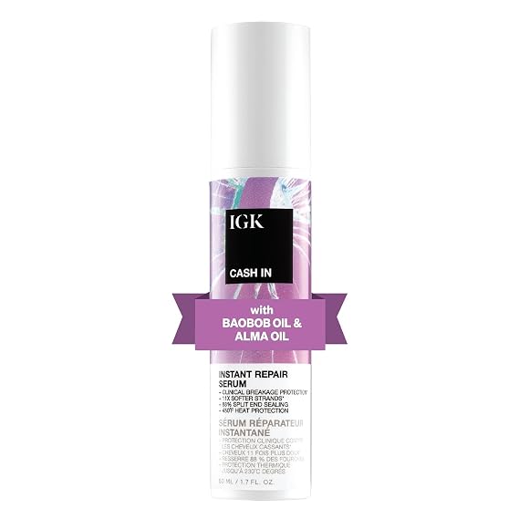 IGK Cash In Instant Repair Hair Serum, Split End + Heat Protection, 1.7 Oz | Repairs Damaged Hair + Protects Against Breakage, Softer, Smoother + Shinier Finish, Vegan + Cruelty-Free