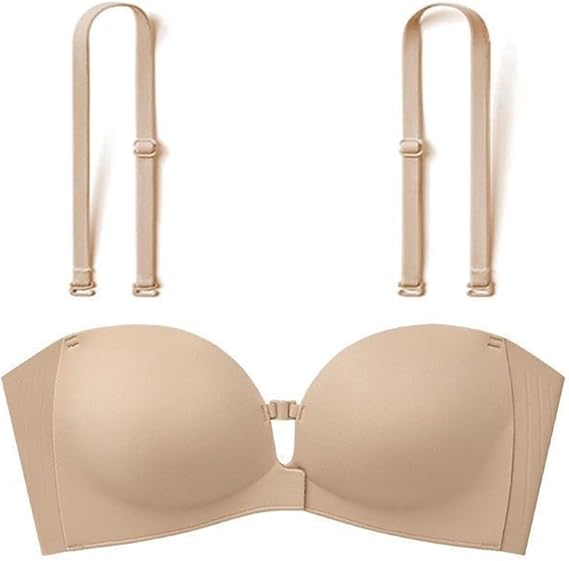 Mokibras Strapless Bra, Strapless Front Closure Bra Wireless Push up Padded Non Slip Tube Jelly Bra
