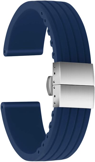 Silicone Watch Strap Replacement Rubber Watch Band Waterproof Stripe Pattern - 14mm, 16mm, 18mm, 20mm, 22mm, 24mm Watch Bracelet with Stainless Steel Deployment Buckle