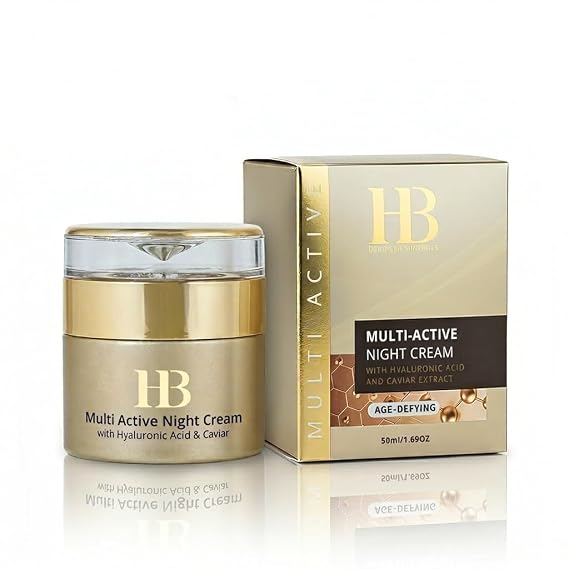H&B HB Dead Sea Multi-Active Night Cream Anti-Aging Face Moisturizer for Women Hyaluronic Acid Caviar Extract