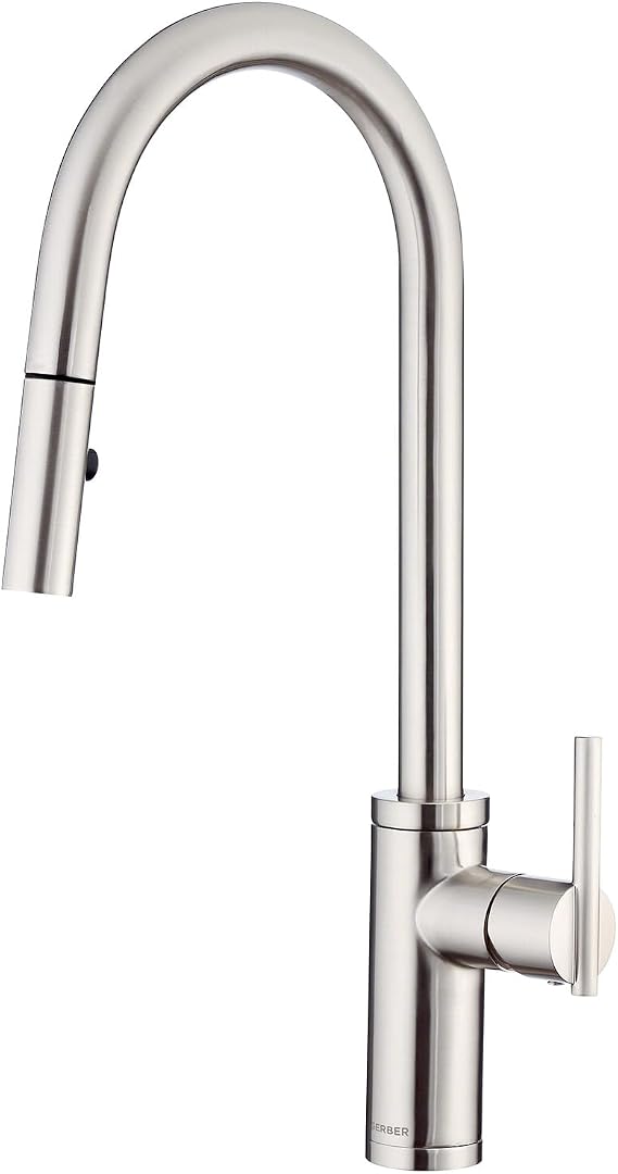 Gerber Parma Cafe Pull-Down Kitchen Faucet, Stainless Steel | Contemporary style | Compact size ideal for kitchens, bars, or laundry rooms | Ceramic disc valve helps prevent drips