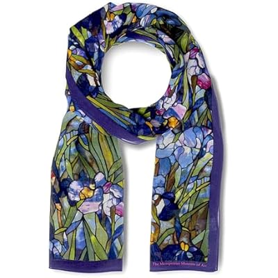 Silk Scarf Scarves for Women 64 x 18 Blue Louis C. Tiffany Iris Design