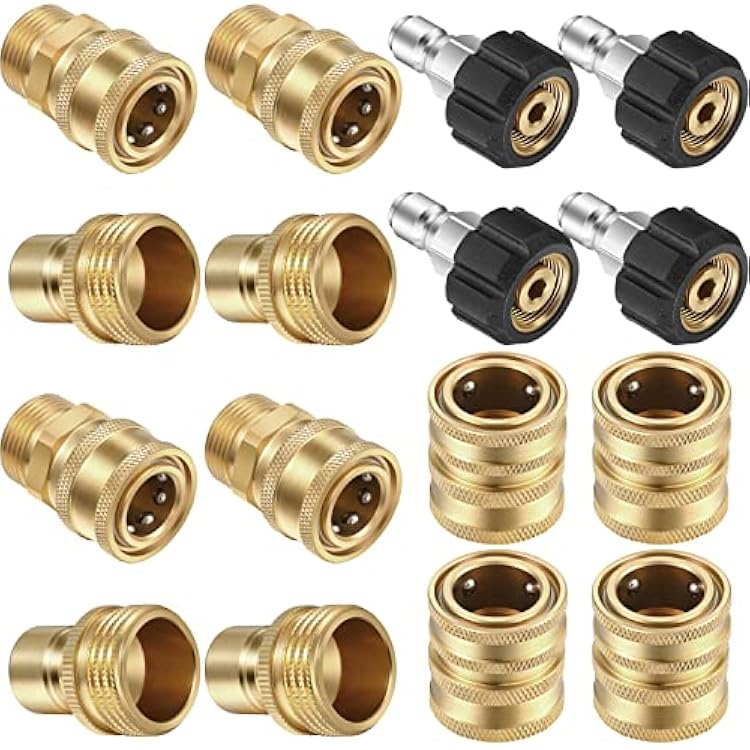 16 Packs Pressure Washer Adapter Set Connect Disconnect Kit Includes M22 Swivel to 12 Inch Connect 38 Inch to Quick Release 38 Inch Plug 12 Inch Plug 34 Inch Swivel Female Male for Garden Hoses