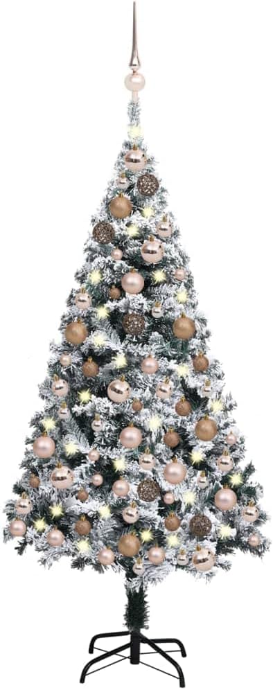 Artificial Christmas Tree,Artificial Holiday Christmas Tree Reusable Xmas Tree,for Home, Office, Party Decoration, Easy Assembly,with Stand,with LEDs&Ball Set Green 59.1" PVC