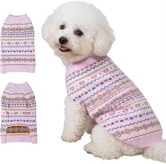 LUBOT NEW Ugly Sweaters for Puppy Cute Funny Wintertime and Holiday Parties Knitted Pullover Sweater Santa Small Dog Purple Love Large