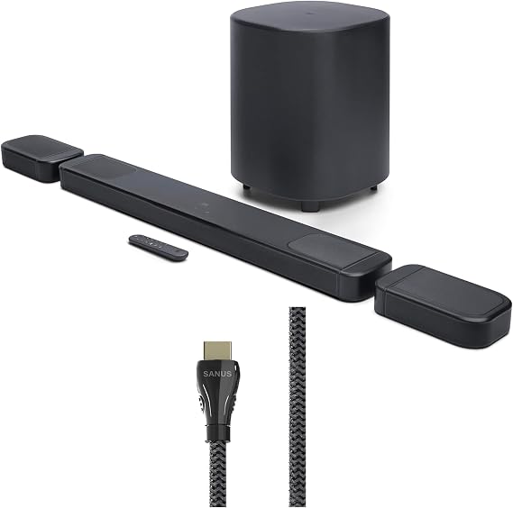 JBL BAR-1000-MK2 Surround Sound 4K Dolby Atmos and DTS Soundbar with a Sanus SAC-21HDMI2 2m HDMI Cable (2025)