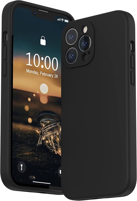SURPHY Compatible with iPhone 13 Pro Max Case with Screen Protector, (Camera Protection + Soft Microfiber Lining) Liquid Silicone Phone Case 6.7 inch 2021, Black