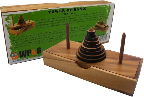 Tower of Hanoi 9 Rings Wooden Puzzle Brainteaser Game IQ Challenge Thinking