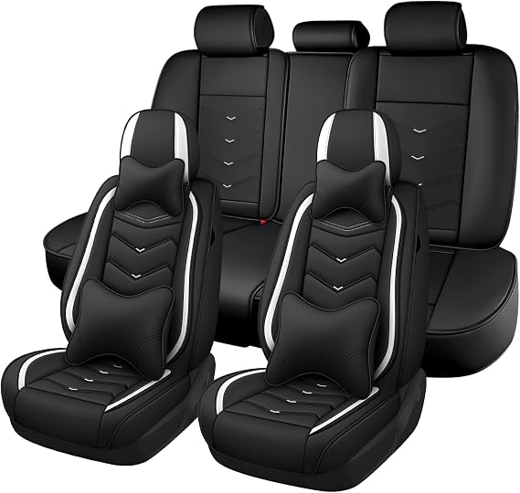 Car Seat Cover for Mercedes-Benz GLB 250 2020-2026, Seat Covers Full Set,Non-Slip Waterproof seat Cover,Wear-Resistant Nappa Leather car seat Covers. (Luxury 5 Seats/Black White)