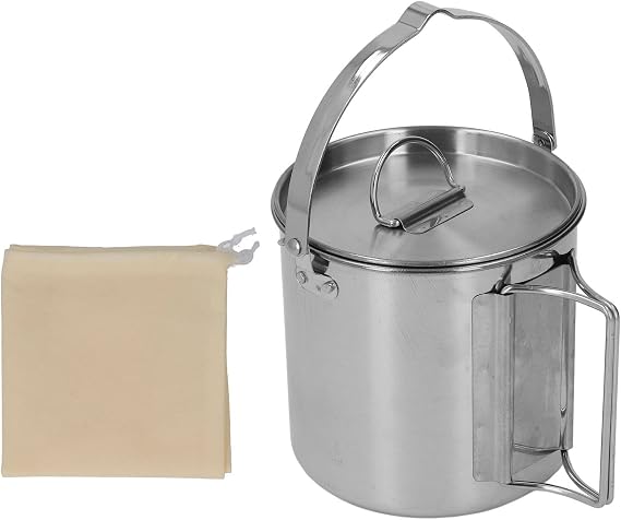 Camping Coffee Pot 1.2L Stainless Steel Camping Cookware with Lid Lightweight Cookpot Camping Pot Tea Kettle Outdoor Cookware for Backpacking Camping Hiking Picnic